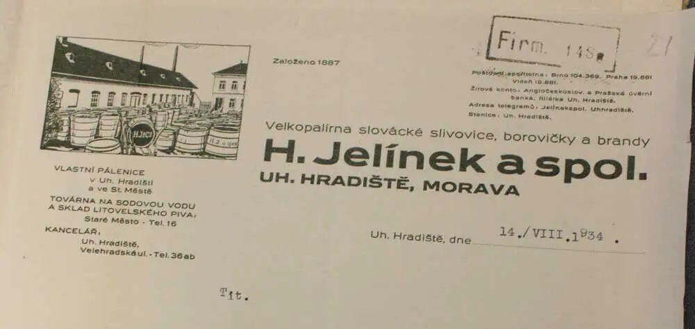 Hlavičkový papír firmy H. Jelínek a spol.